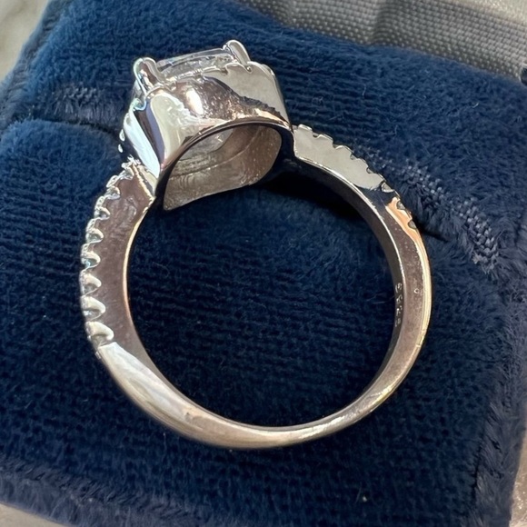 Large Cushion Cut Fancy Diamond Halo Engagement Ring Solid 925 Sterling Silver - Picture 10 of 15